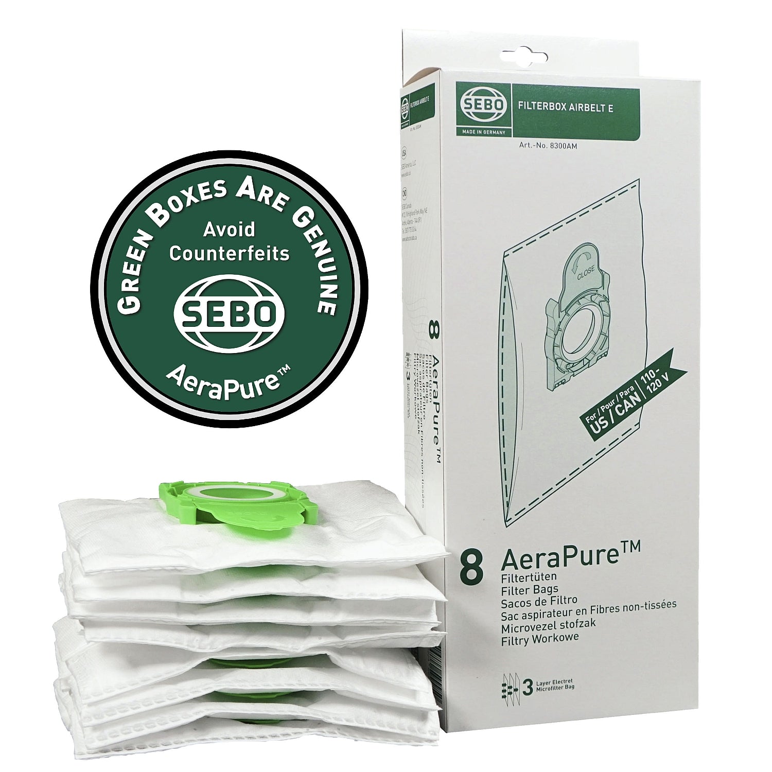 SEBO FILTERBOX Airbelt E AeraPure US/CAN 8 pack - Buckhead Vacuums